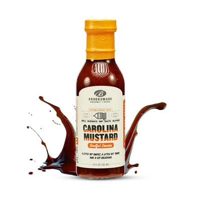 Brooksmade Gourmet Foods Soulful Sauces, Carolina Mustard BBQ Sauce &amp; Marinade, Gluten Free, No High Fructose Corn Syrup 12 oz. Perfect for meat, sandwiches burgers, fries and plant based proteins