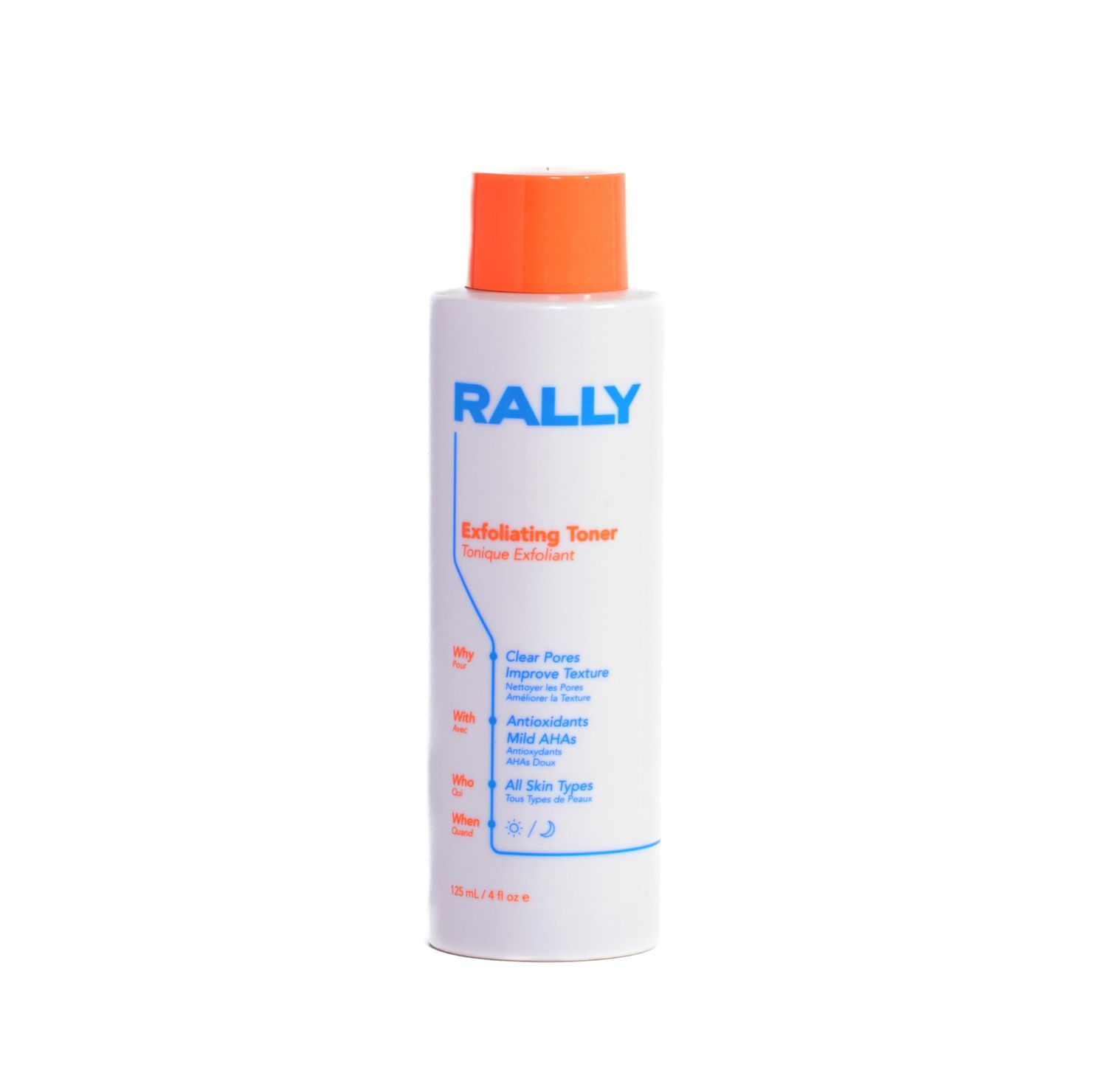 RALLY Daily Mild Exfoliating Toner with Plant-Based AHAs On-The-go Cleanser Clear Pores, Brighten Improve Texture Refresh Teen Post Workout Skin 4 OZ