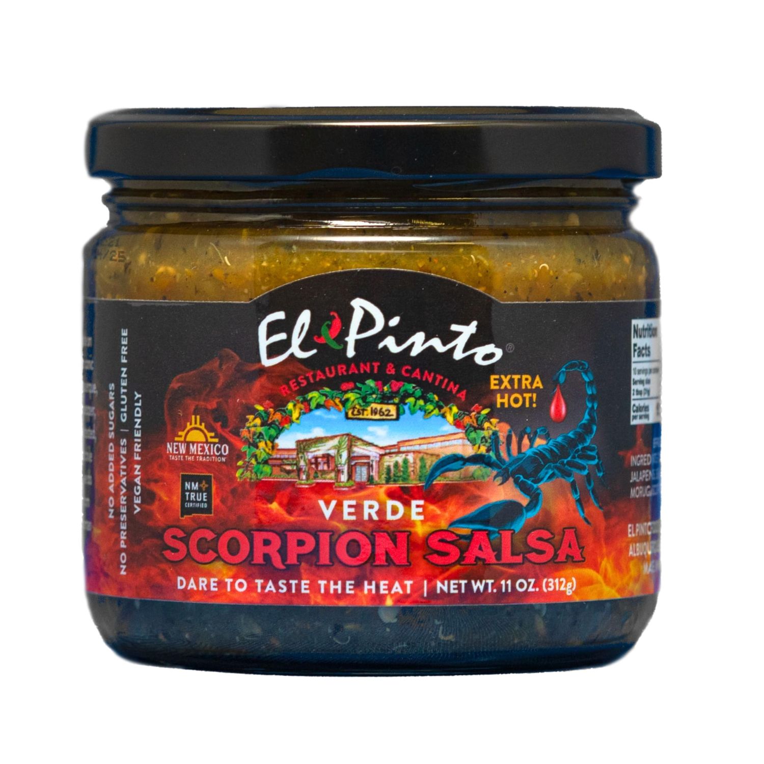 El Pinto Scorpion Salsa Verde Extra Hot 11oz Glass Jar Individual