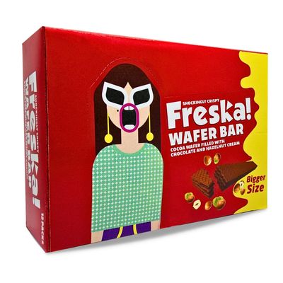Freska Wafer Bar Cocoa Filled With Chocolate &amp; Hazelnut Cream Crispy Biscuits Cookies Wafers Snacks Sweet Tea Coffee Halal 1 Box 12 Packs ?????? ???? ????? ???? ?????? ?????????? ???????