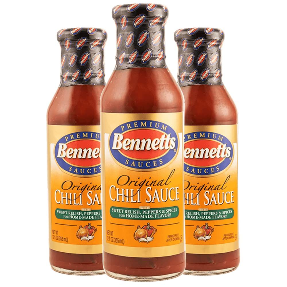 Bennett&#39;s Original Chili Sauce, 12 oz Bottle, Pack of 3, Classic Homemade Taste, Kosher Pantry Staple, Sweet and Spicy Sauce for Meatloaf, Sloppy Joes, Burgers, Grilling, and More