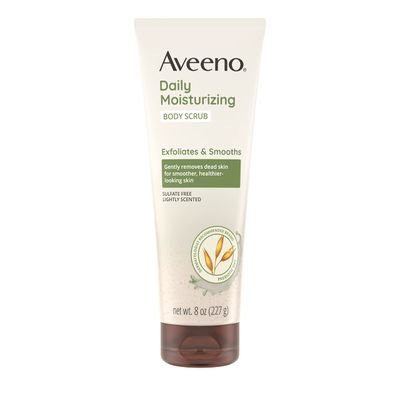 Aveeno Daily Moisturizing Body Scrub, Exfoliating Body Wash for Smoother, Healthier Looking Skin, Soothing Prebiotic Oat Formula, Sulfate-Free, Soap-Free &amp; Dye-Free, 8 oz