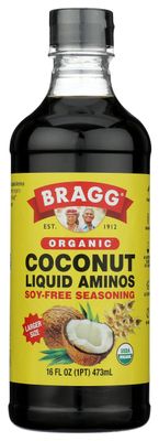 Bragg Organic Coconut Aminos - 16oz, Soy-Free Alternative, Gluten-Free, Dark &amp; Rich Flavor for Cooking - Vegan, No Salt Added, Packed with Amino Acids - Plant-Based Seasoning &amp; Marinade