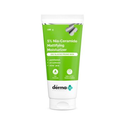 The Derma Co. 5 Nia-Ceramide Mattifying Moisturizer For Oily to Acne Prone Skin 5 Niacinamide, 2 Ceramide 24 hrs. Moisturization Panthenol, Allantoin &amp; Zinc PCA Oil-free Moisturizer -100g