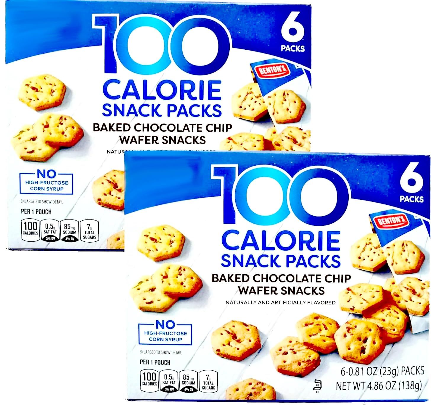 Fit &amp; Active Baked Chocolate Chip Mini Cookie Wafer 100 Calorie, 6 Individual Packs, 2 Box, Low Calorie Snack Snacking Food Treat
