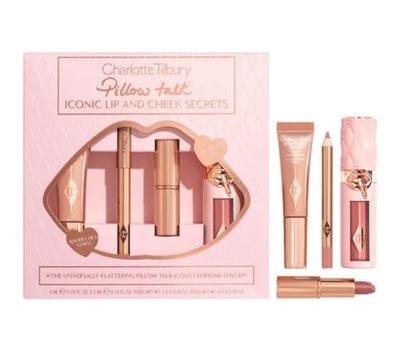 CHARLOTTE TILBURY Limited Edition Pillow Talk Iconic Lip and Cheek Secrets 4 Piece Makeup Set - Highlight, Lip Liner, Mini and Full Size Lipstick