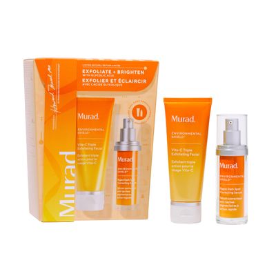 Murad Exfoliate Brighten w Glycolic Acid - 2-Piece Gift Set 171 Value - Microdermabrasion-like facial for smoother skin and dark spots - Vita-C Cleanser 2.7Fl Oz, Rapid Dark Spot Serum 1.0Fl Oz