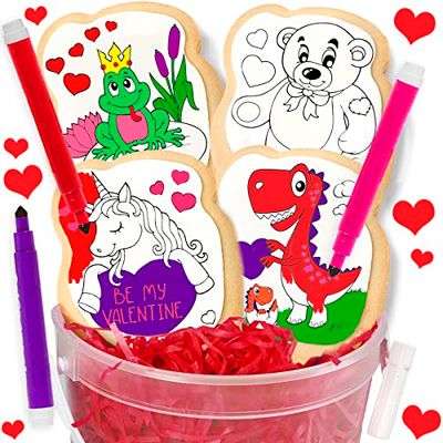 Cookie Gift Decorating Kit Activity Heart For Kids 4 Jumbo Coloring Cookies 3 Edible Ink Markers Coloring Arts and Crafts