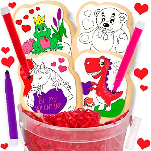 Cookie Gift Decorating Kit Activity Heart For Kids 4 Jumbo Coloring Cookies 3 Edible Ink Markers Coloring Arts and Crafts