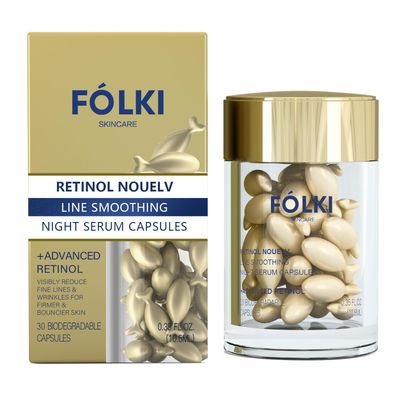 FOLKI Retinol Anti-Aging Wrinkle Night Serum,Daily Line Smoothing Skin Care Treatment for Fine Lines, Post-Acne Scars, 30 Individual Capsules, Unscented, 0.35 Fl Oz