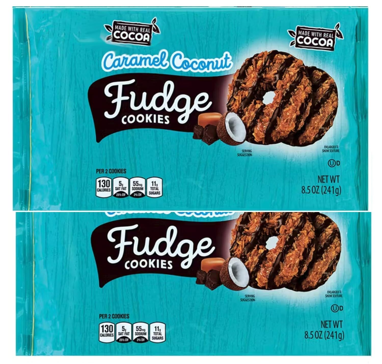 Chocolate Caramel Coconut Fudge Benton Cookies, 2 Pack, Chocolatey Chewy Drizzling, Snack Snacking Food Dessert Sweet Treat