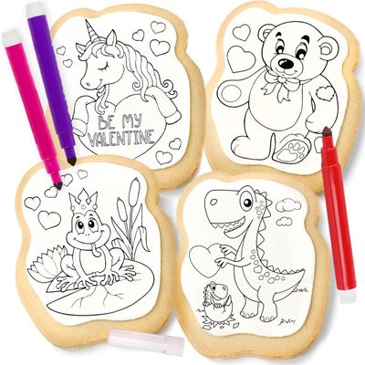 Cookie Gift Decorating Kit Activity Heart For Kids 4 Jumbo Coloring Cookies 3 Edible Ink Markers Coloring Arts and Crafts