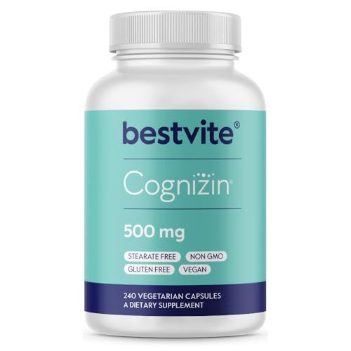 BESTVITE Cognizin 500mg 240 Vegetarian Capsules Value Size - Clinically Studied Premium Choline Nootropic - No Stearates - Vegan - Non GMO - Gluten Free - Brain Supplements for Memory and Focus