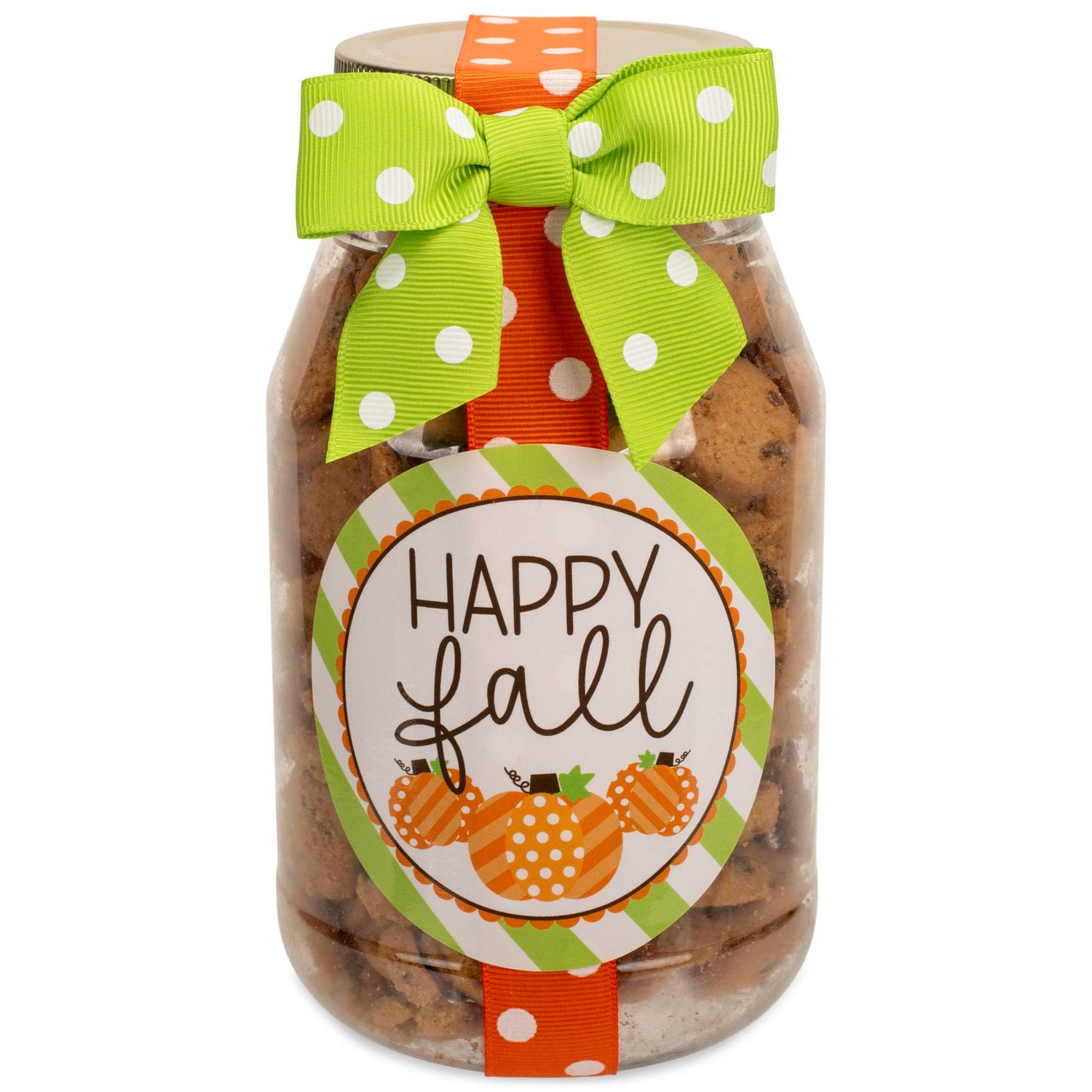 100 North Oh Sugar Sweets 10 Ounce Decorative Container With Green and Orange Bow, Tasty &amp; Delicious Chocolate Chip Cookies, Happy Fall
