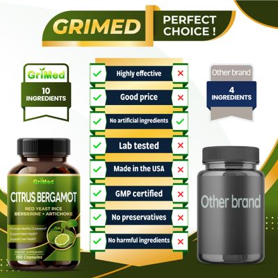 Citrus Bergamot 50:1 Extract 20,400mg with Red Yeast Rice, Garlic, Artichoke for Healthy Cholesterol, Heart Health - Made in The USA 150 Count Pack of 1