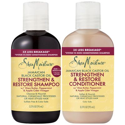 SheaMoisture Strengthen &amp; Restore Shampoo &amp; Conditioner, Travel-Size -?Jamaican Black Castor Oil for Hair Repair &amp; Frizz Control, 3.2 Oz Ea 2 Piece Set