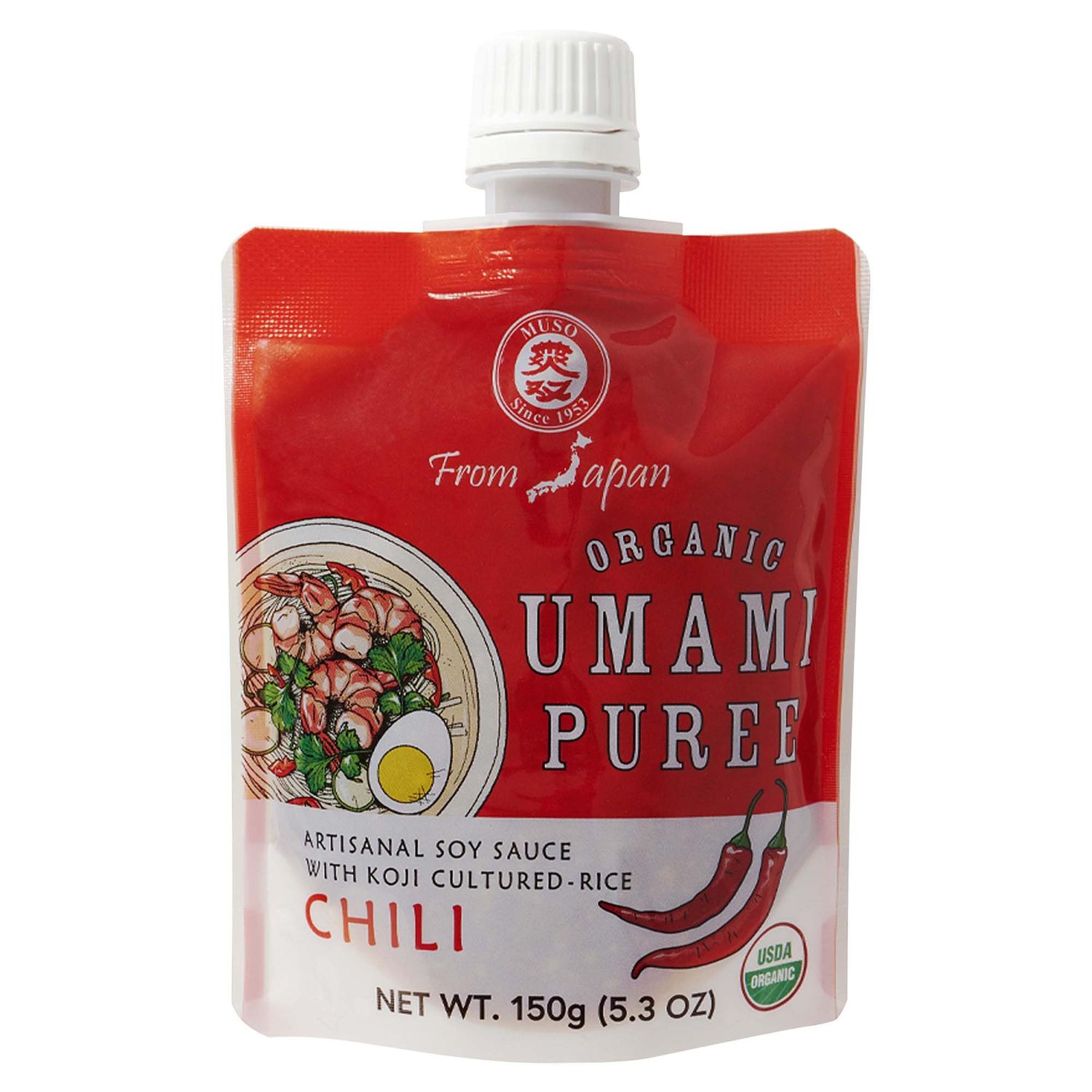 Muso From Japan - Organic Umami Chili Puree, Japanese Flavor Enhancer, USDA Organic, Ideal for Sauces, Marinades, Cooking - 5.2 oz Pack of 1