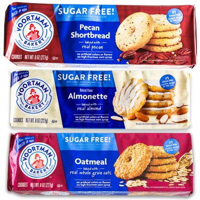 Voortman Sugar Free Cookies - Variety Pack - Oatmeal 1, 8oz packs - Iced Almonette 1, 8oz - Pecan Shortbread 1, 8oz - Made with Real Ingredients - 3 Packs Total