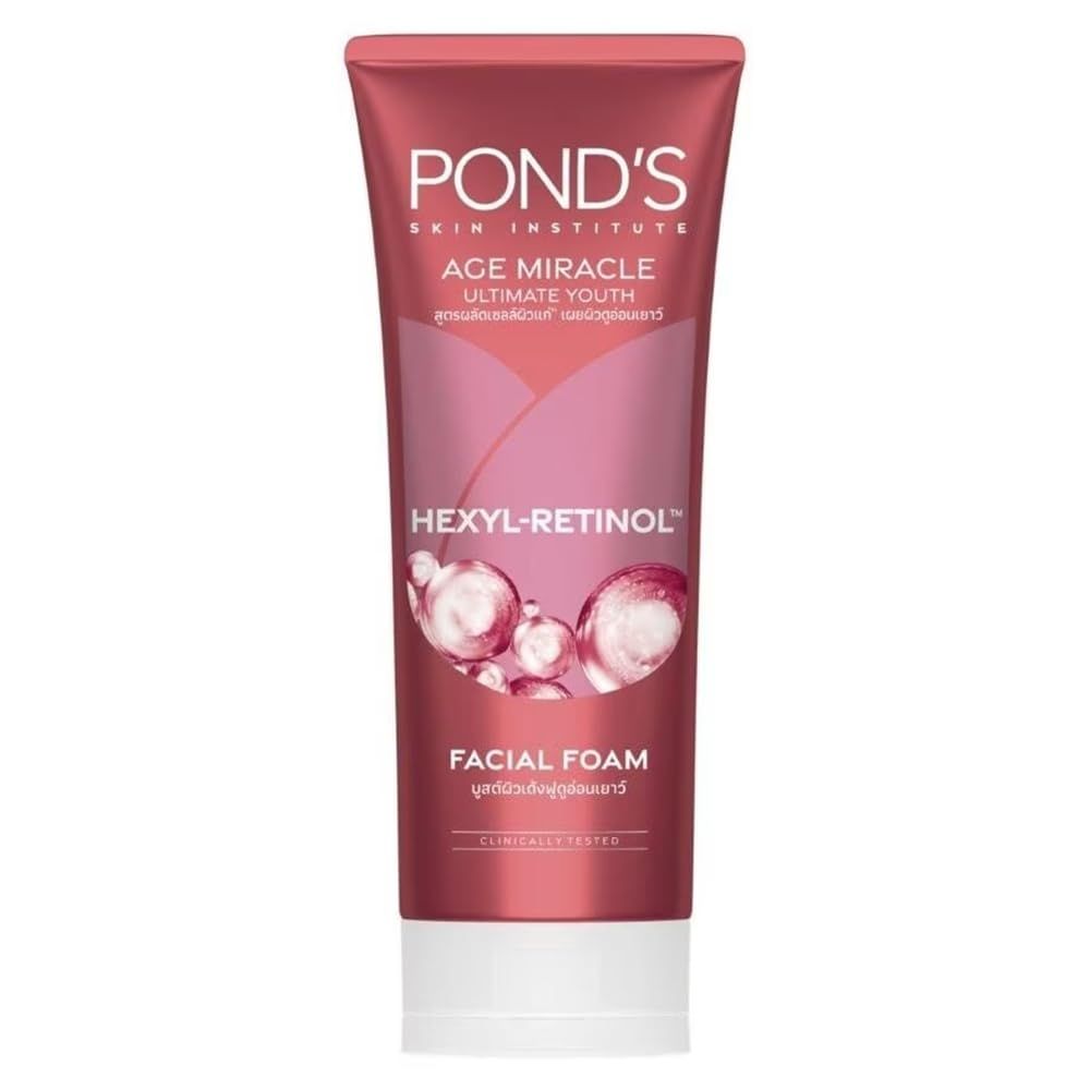 Pond&#39;s Age Miracle Ultimate Youth Facial Foam Cleanser with Hexyl Retinol 90g. for for Radiant and Youthful Skin, come with A Cleanze Hypo-Allergenic Hand Sanitizer Wipe is included as a Compliment.
