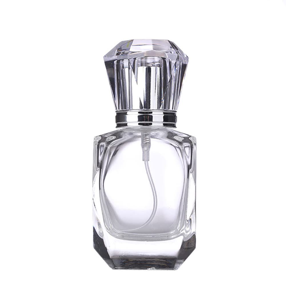 AKOAK 1 Bottle 30ML 1.01 OZ Crystal Transparent Glass Perfume Bottle Fine Mist Spray Repeatable Filling Clear Bottle for Perfume, Alcohol, Toner