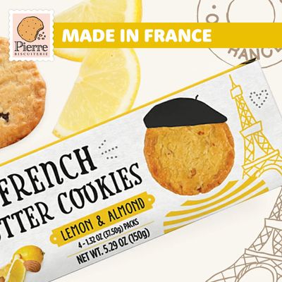 Pierre Biscuiterie French Butter Cookies with Lemon &amp; Almond 5.29 Ounce Box Pack of 1