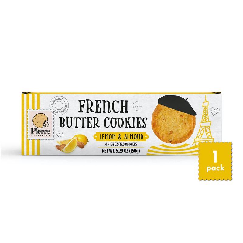 Pierre Biscuiterie French Butter Cookies with Lemon &amp; Almond 5.29 Ounce Box Pack of 1