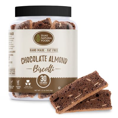 DIJAS Natural Foods, Individually Wrapped Fat Free Biscotti Cookies, All Natural Preservative Free Ingredients, Delicious Low Calorie Snack 12 oz, Chocolate Almond