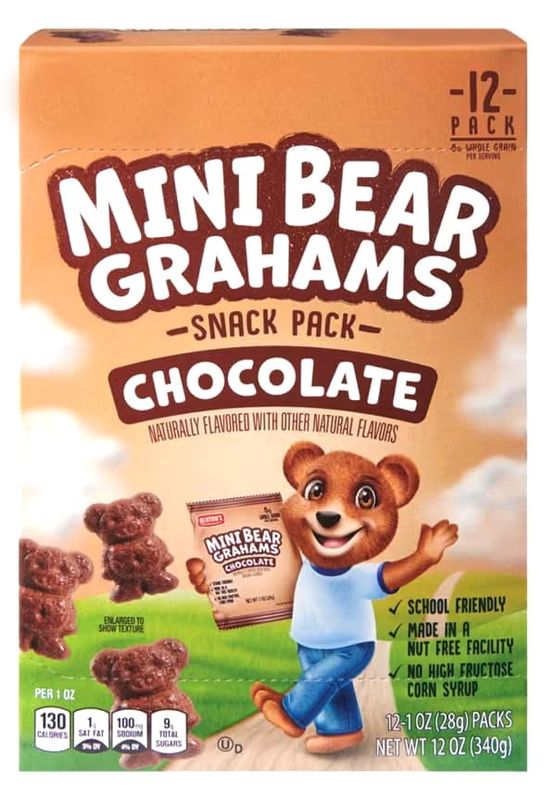 Benton Mini Bear Chocolate Grahams Snack Pack Animal Cracker Cookies, On the Go, 12 Pouches, 1 oz Per Box, School Friendly, Nut Free