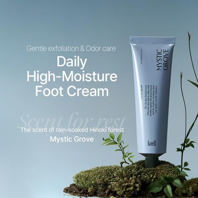 Koelf Foot Cream Mystic Grove 50ml 1.69 fl. oz. - Foot Care, Odor Care, for Dry & Rough Skin, Hinoki Scented, Cypress, Amber, Foot Repair Cream with Urea, Enzyme, Glycolic Acid for Smooth Skin