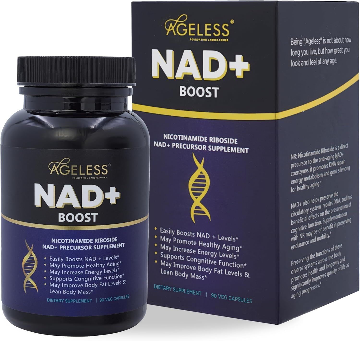 Ageless NMN Supplement Alternative High Purity Nicotinamide Riboside 300mg NAD Supplement for Anti-Aging, Energy, Brain Focus, Sleep, Muscle - 30 Count