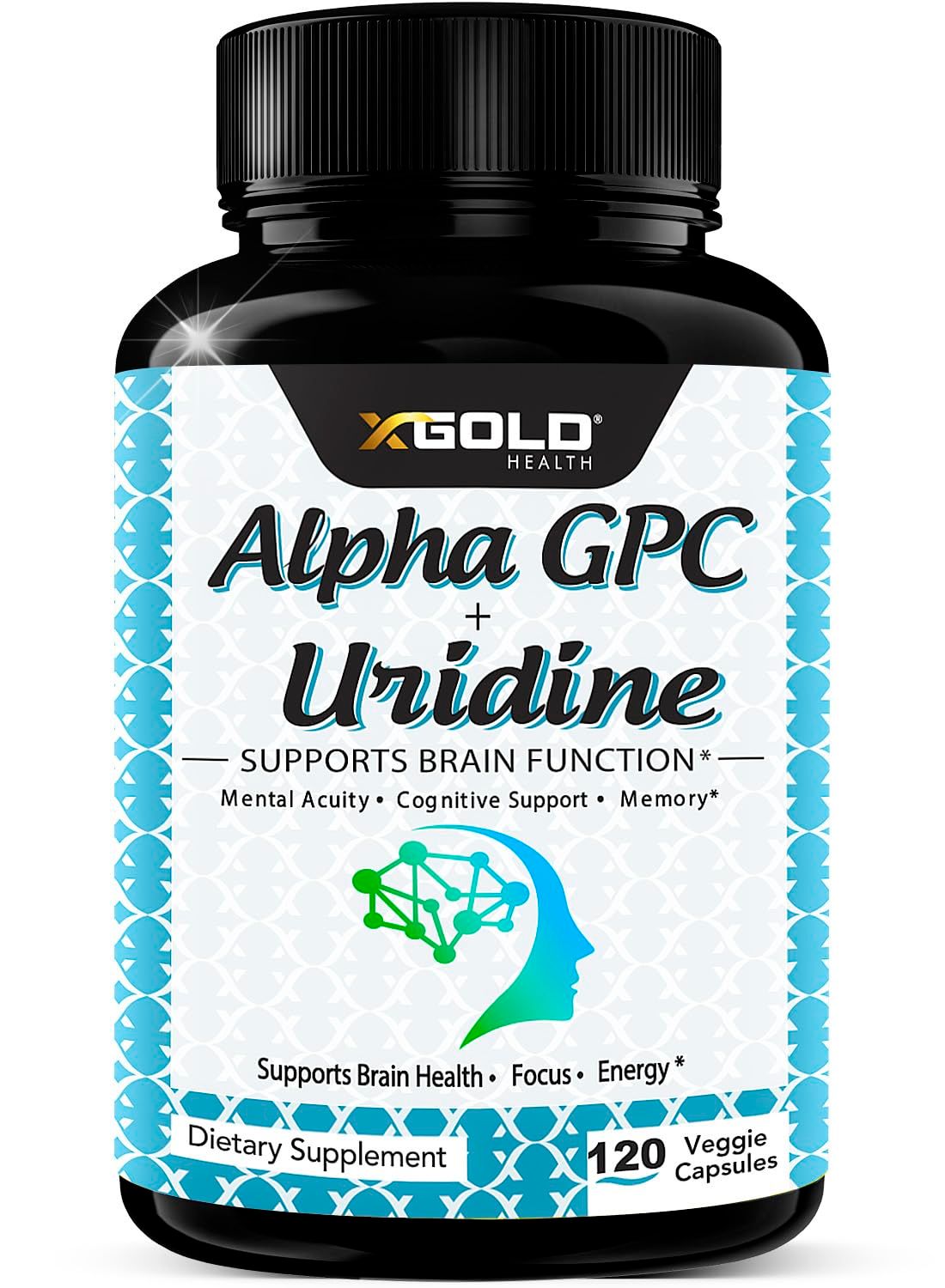 Alpha GPC Choline 600mg Uridine Monophosphate 300mg-2-in-1 Nootropic Supplement Helps Boost Focus, Energy &amp; Cognitive Performance -Potent Mood Enhancer &amp; Brain Focus Supplements -120 Veggie Capsules