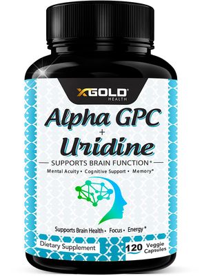 Alpha GPC Choline 600mg Uridine Monophosphate 300mg-2-in-1 Nootropic Supplement Helps Boost Focus, Energy &amp; Cognitive Performance -Potent Mood Enhancer &amp; Brain Focus Supplements -120 Veggie Capsules