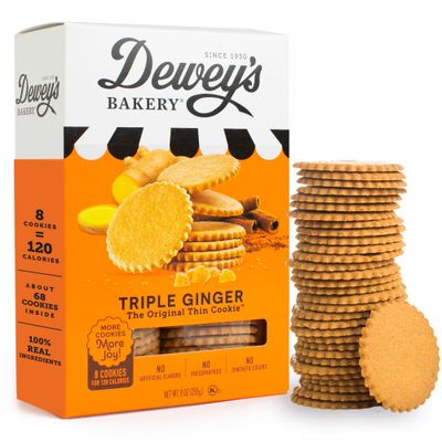 Dewey&#39;s Bakery Triple Ginger Cookie Thins No Artificial Flavors, Synthetic Colors or Preservatives Baked in Small Batches 9oz Pack of 1