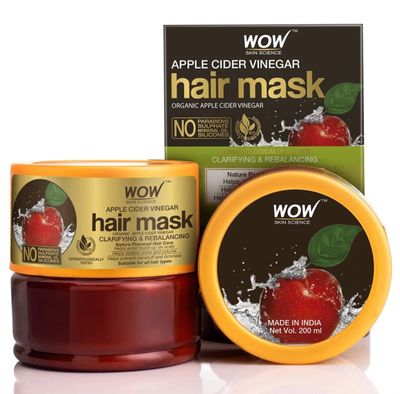 WOW Skin Science Apple Cider Vinegar Hair Mask - Deep Conditioner with Argan Oil, Anti-Dandruff, Anti-Frizz, Smoothing &amp; Strengthening Hair Masque, Restore Shine &amp; Volume - All Hair Types - 200 ml