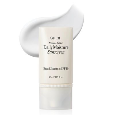SU:M Micro-Active Daily Moisture Sunscreen 1.69fl oz - Korean Skincare SPF 40 for UV Protection, Hydration, Soothing Sensitive Skin, No White Cast. With Biopeptide190 &amp; Niacinamide.