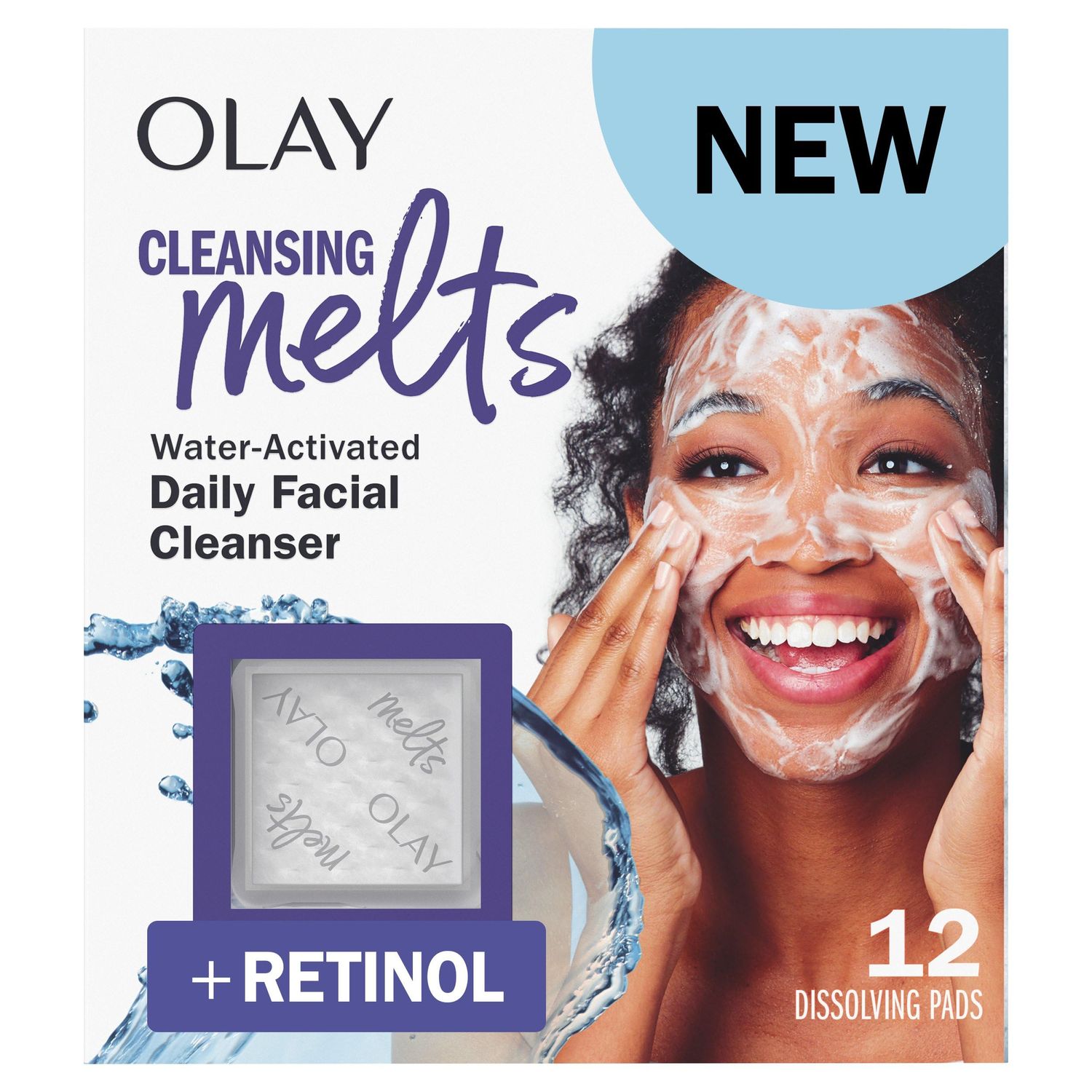 Olay Cleansing Melts Retinol Face Cleanser, 12ct, Water-Activated Face Wash Cleans, Tones, and Refreshes Skin