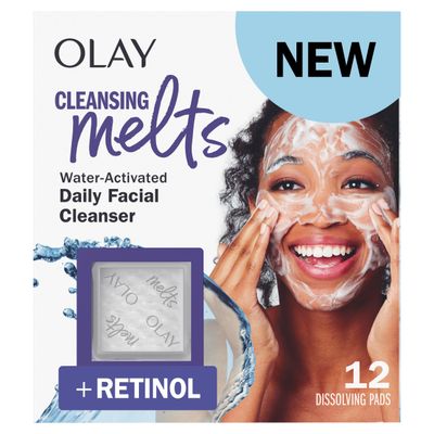 Olay Cleansing Melts Retinol Face Cleanser, 12ct, Water-Activated Face Wash Cleans, Tones, and Refreshes Skin