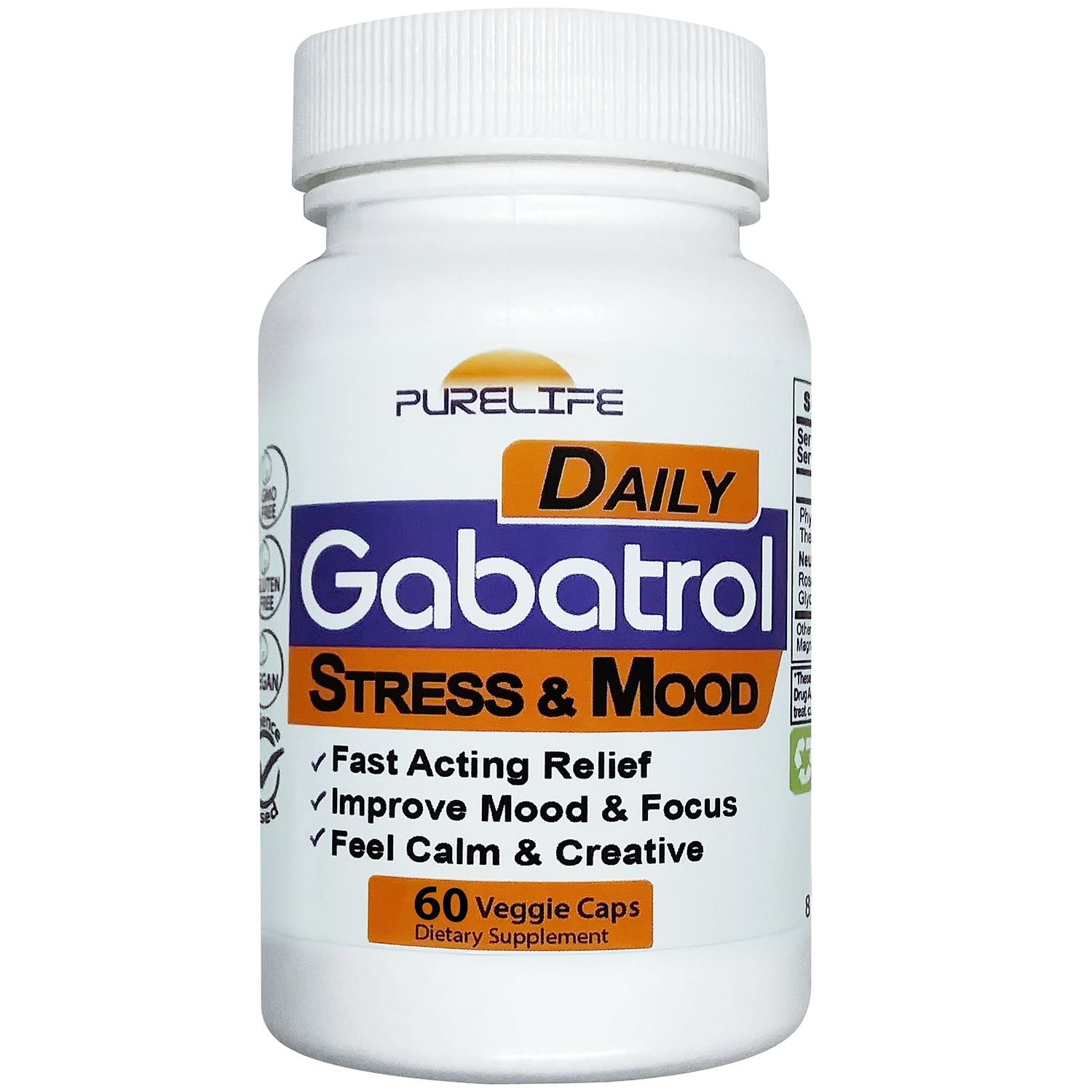 Gabatrol Daily - Plant Based GABA Supplement. Vegetarian and Vegan Friendly 60 Veggie Caps