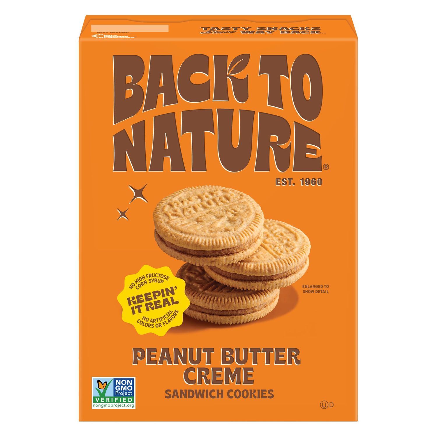 Back to Nature - Peanut Butter Creme Sandwich Cookies - Made with Real Ingredients like Wheat Flower &amp; Whole Grains - Seriously Tasty Snack - Non-GMO - 5.5 Ounce