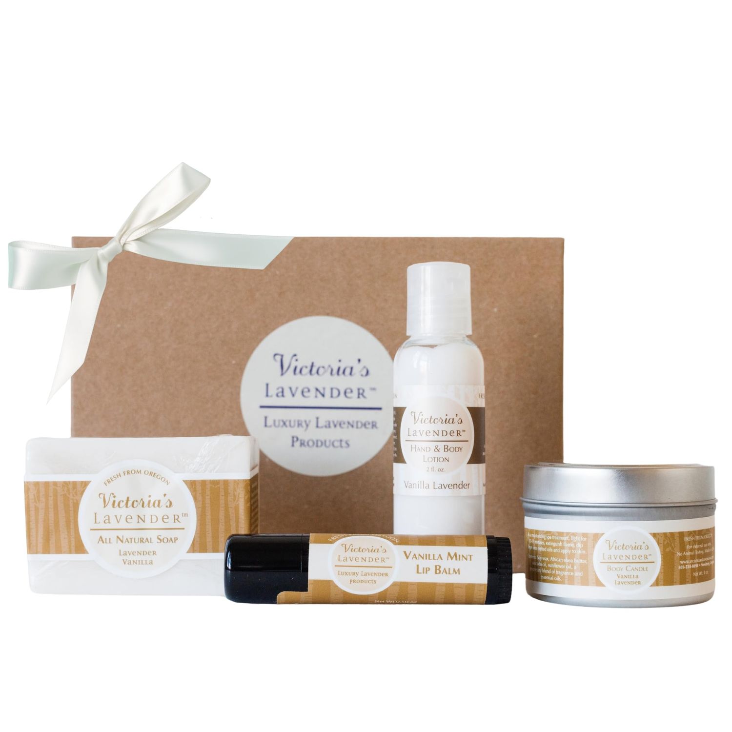 Victoria&#39;s Lavender Natural Body Products Gift Set - Handmade Soap, Lotion, Lip Balm, Body Candle Skin Care Sets &amp; Kits, Made in the USA Lavender Bath Products for Women, Vanilla Lavender