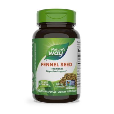 Nature&#39;s Way Fennel Seed, Traditional Digestive Support, 480 mg per Serving, Gluten Free &amp; Vegan, Non-GMO Project Verified, 100 Capsules Packaging May Vary