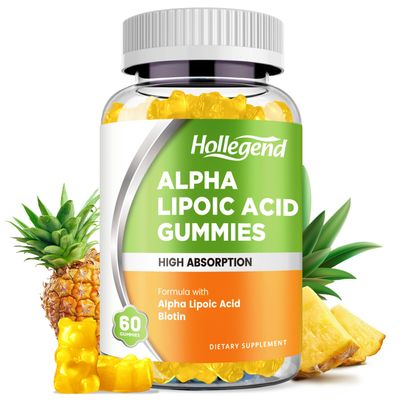 HOLLEGEND Alpha Lipoic Acid Gummies 1000Mg with Biotin, High Absorption Chewable ALA Supplement for Antioxidant, Brain Health and Nerve Support, Pineapple Flavor, Sugar Free, 60 Chews