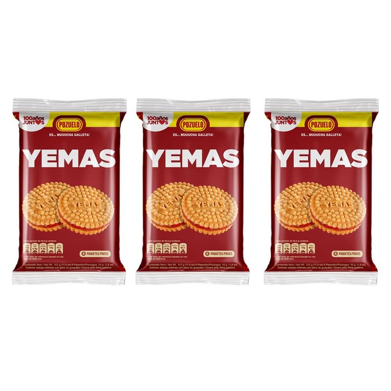 POZUELO YEMAS Cookies, Guava Jelly Filled, Delicious On-The-Go Treat, 11 Oz Pack of 3