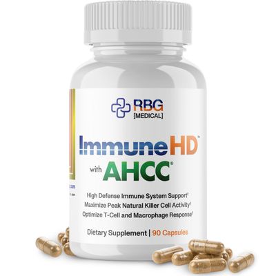 Immune-HD with AHCC Supplement for Immune Support,1500mg of AHCC Mushroom Extract Olive Leaf &amp; Quercetin with Bromelain, Natural Killer Cell Activity for Immune System, Liver Function, 90 Caps, RBG