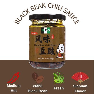 NPG Authentic Sichuan Black Bean Chili Sauce 7 Oz, Medium Heat, Tangy, and Fermented, Ready to Use Hot Sauce for Topping, Dipping, and Cooking, Premium Chinese Condiment