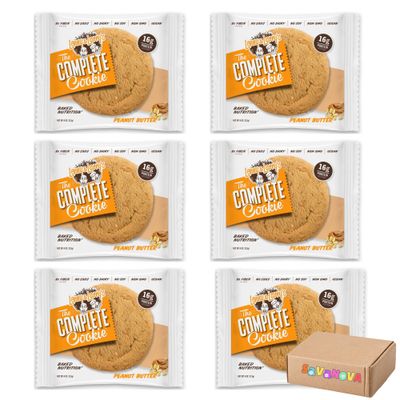 Lenny &amp; Larrys The Complete Cookie, Peanut Butter - 4oz Soft-Baked Vegan Cookies Pack of 6 by Savanova - Plant-Based, Non-GMO, High Protein Snack, Dairy-Free, Egg-Free