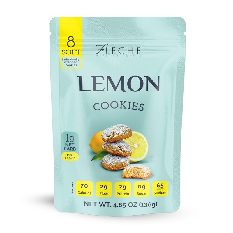 Lemon Cookies, Sugar Free, Low Fat, Gluten Free, Dairy Free, Fleche Healthy Treats, 4.85OZ Pack of 1