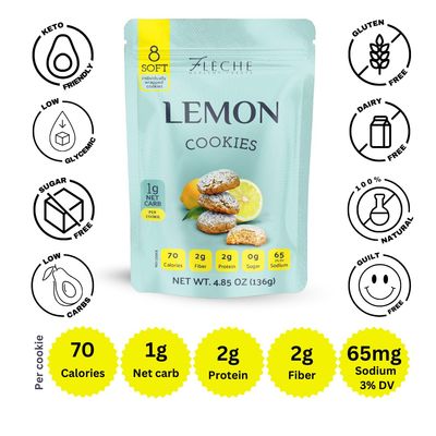 Lemon Cookies, Sugar Free, Low Fat, Gluten Free, Dairy Free, Fleche Healthy Treats, 4.85OZ Pack of 1