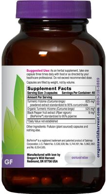 Oregon's Wild Harvest, Turmeric Curcumin Supplement with BioPerine, Antioxidant, Anti-Inflammatory, 1350 mgs, 120 Count