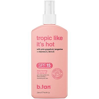 b.tan SPF 15 Deep Tanning Oil Dry Spray Tropic Like It&#39;s Hot - Best, Best Outdoor Bronzing Mist, Moisturizing Grapefruit, Tangerine, Vitamins C, B3, &amp; A, Austrailian Brand, 8 Fl Oz